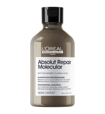 Le shampoing Absolut Repair Molecular de L’Oréal Professionnel pour restaurer les cheveux abîmés.