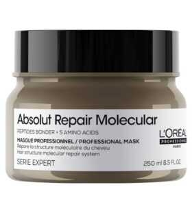 Le masque Absolut Repair Molecular de L’Oréal Professionnel avec sa technologie brevetée pour réparer les cheveux abîmés.
