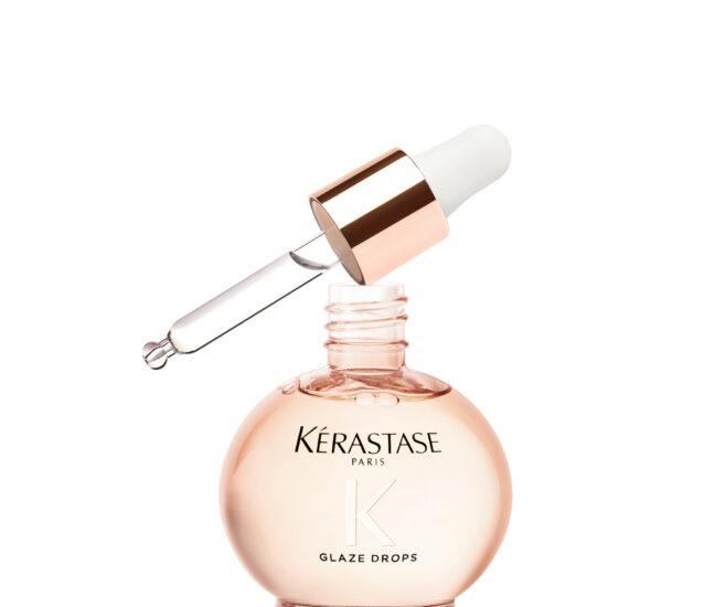 Huile Glaze Drop Kérastase pour brillance miroir et contrôle des frisottis.